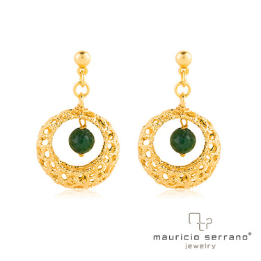 Arracada Raices con Jade Verde